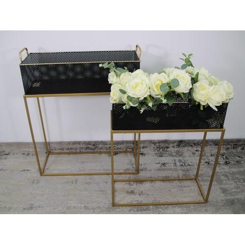 סט 2 מעמדים לעציצים מלבניים ממתכת בצבע שחור בשילוב זהב