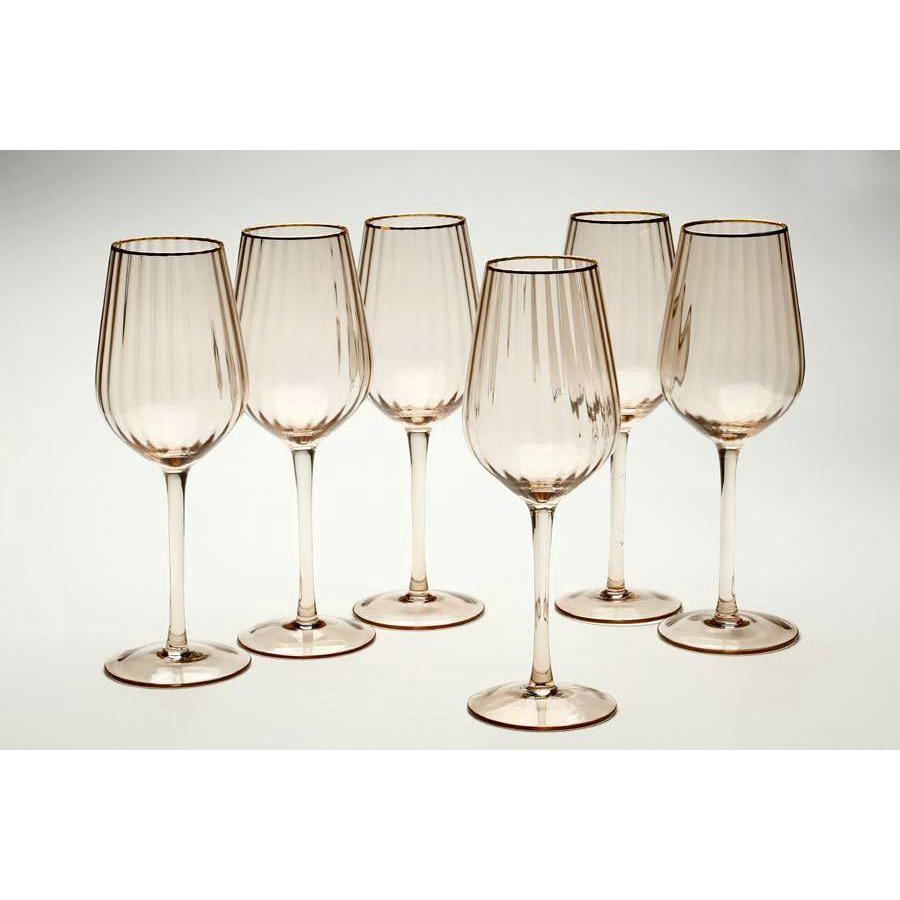 סט 6 גביעי יין קריסטל אמבר מעוצב פסים ופס זהב 430ML