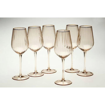 סט 6 גביעי יין קריסטל אמבר מעוצב פסים ופס זהב 430ML