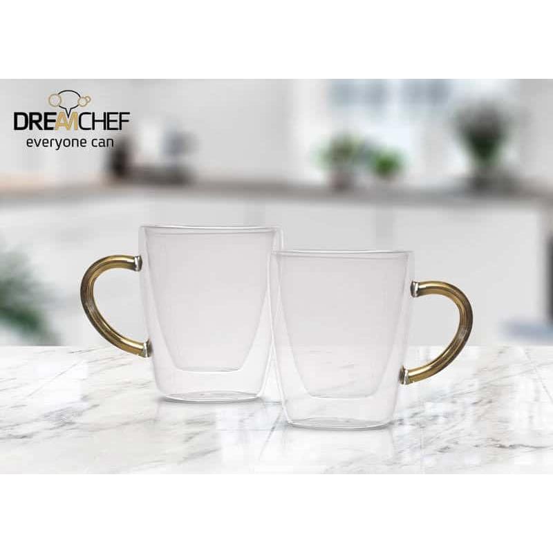 זוג מאגים DreamChef זכוכית שכבה כפולה ידית זהב 80ml