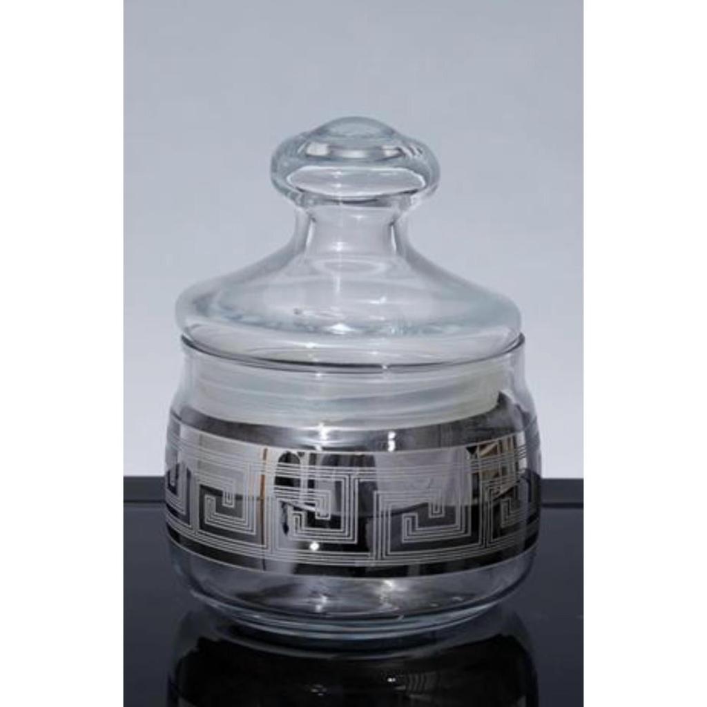 צנצנת אחסון עגולה מזכוכית ועיטורים מיוחדים 10X10X13