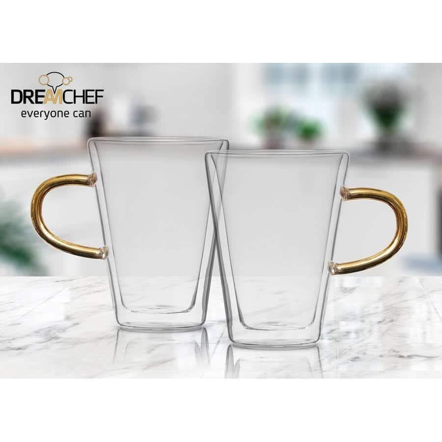 זוג מאגים DreamChef זכוכית שכבה כפולה ידית זהב 300ml