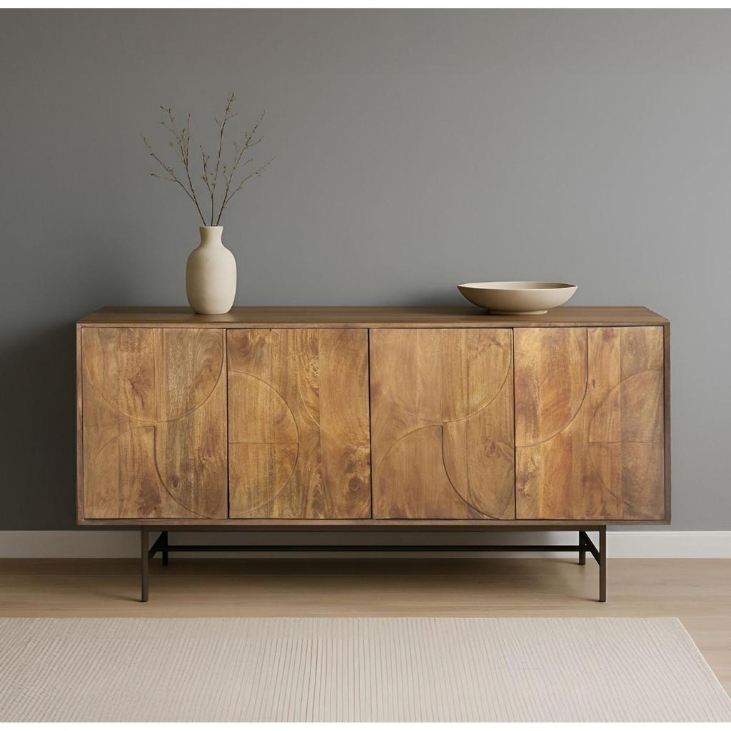 מזנון דגם רויאל עשוי עץ טבעי מעוצב 4 דלתות ורגלי מתכת