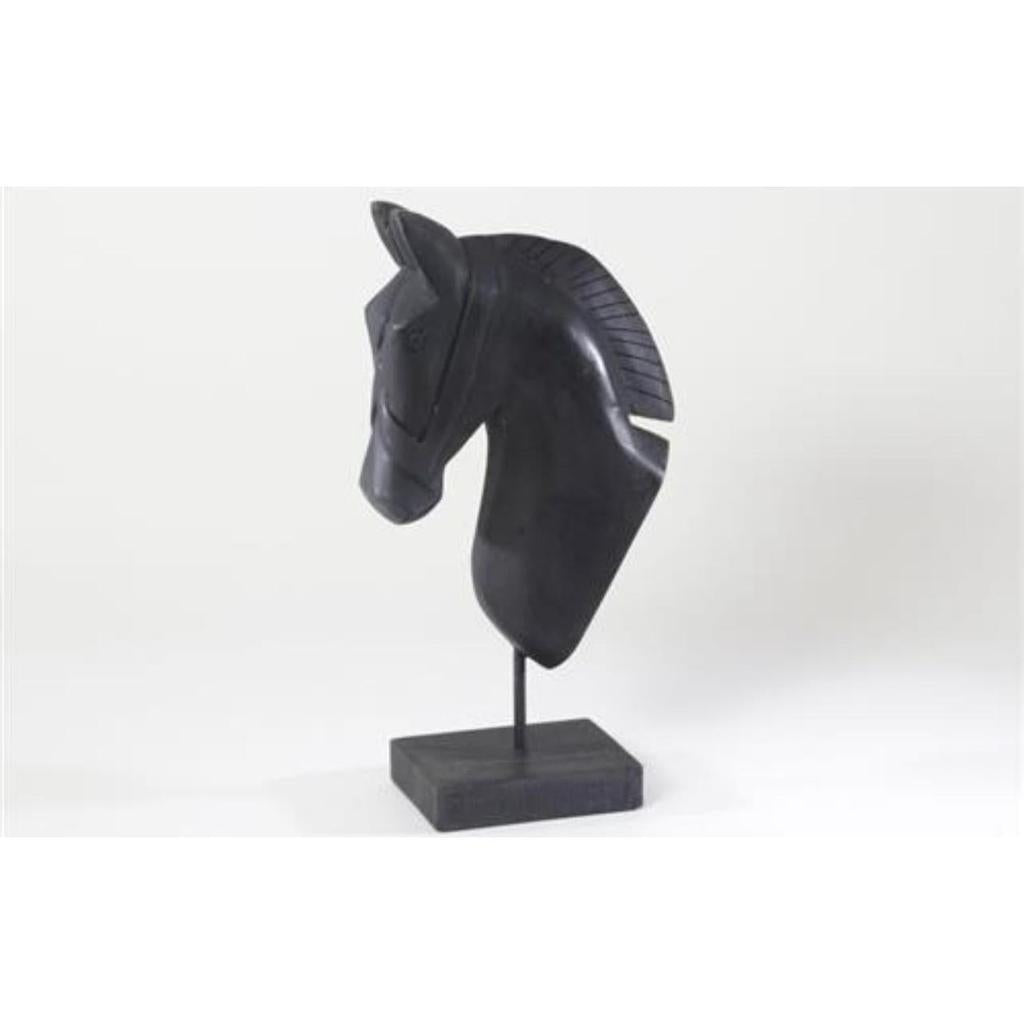 פסל ראש סוס דקורטיבי עשוי עץ מעוצב בצבע שחור