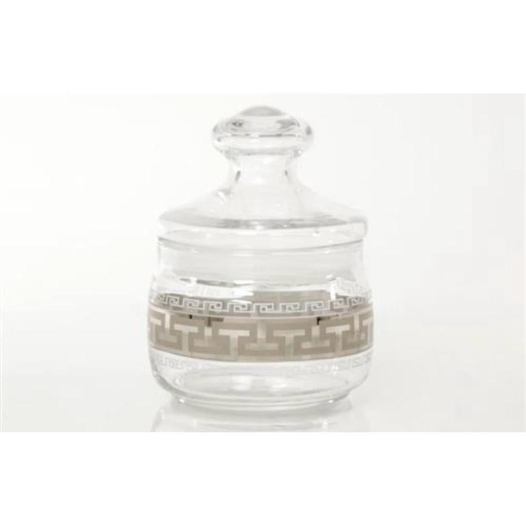 צנצנת אחסון עגולה מזכוכית בשילוב עיטור כסוף 10X10X13