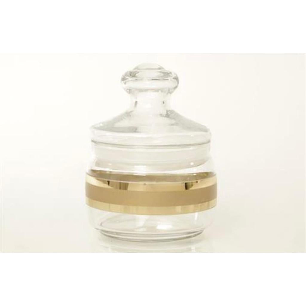 צנצנת אחסון עגולה מזכוכית שילוב פס זהב 10X10X13