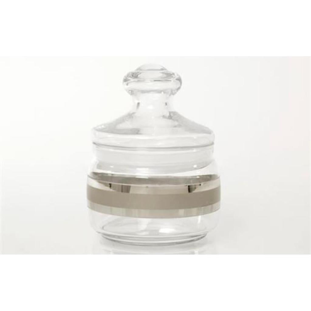 צנצנת אחסון עגולה מזכוכית שילוב פס כסוף 10X10X13