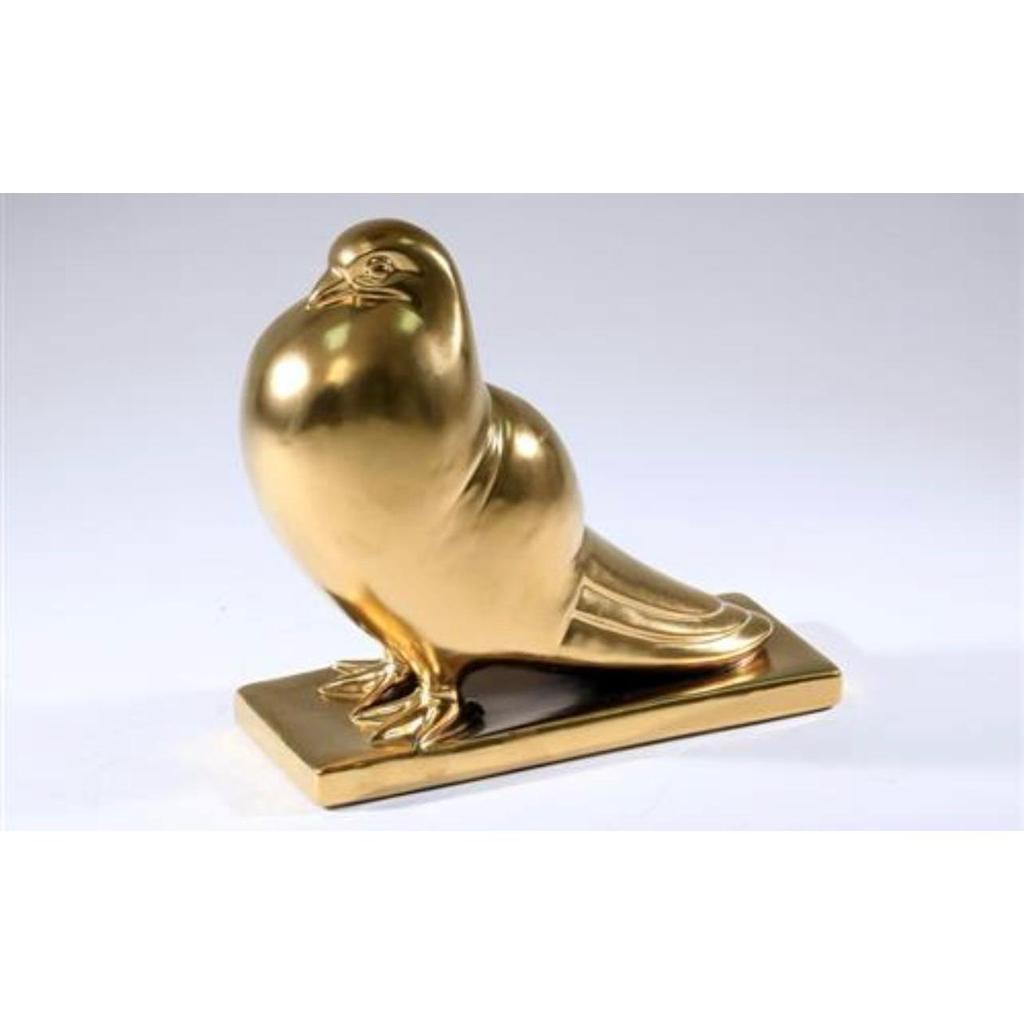 פסל יונה דקורטיבי עשוי קרמיקה בצבע זהב מט