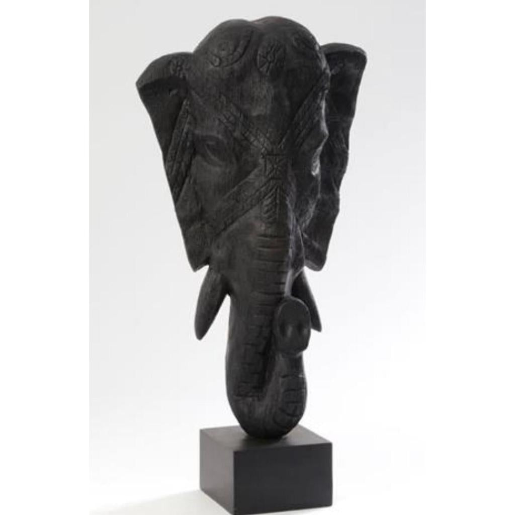 פסל ראש פיל דקורטיבי עשוי עץ מנגו שחור 60X31 ס"מ