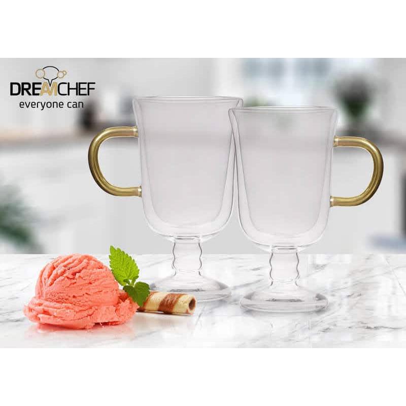 זוג מאגים DreamChef זכוכית שכבה כפולה ידית זהב 270ml