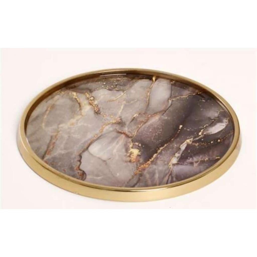 צלחת הגשה לעוגה עשויה BRASS פס זהב 18CM