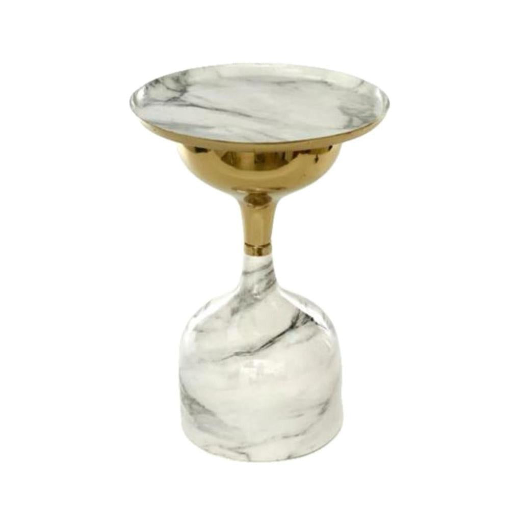 שולחן צד מתכת שיש אפור ושילוב זהב יוקרתי 41X41X42 ס"מ