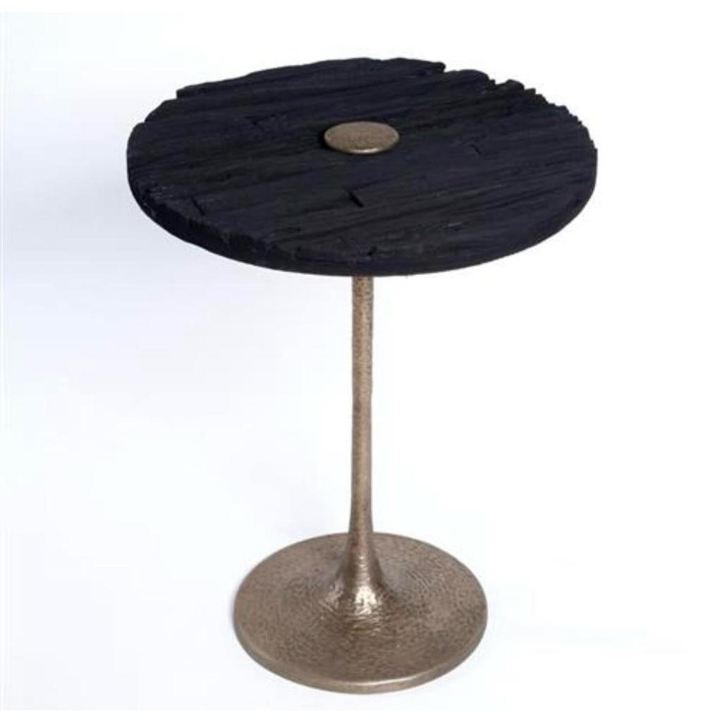 שולחן צד עשוי מעץ בצבע שחור ורגל בגוון זהב 53X53X65