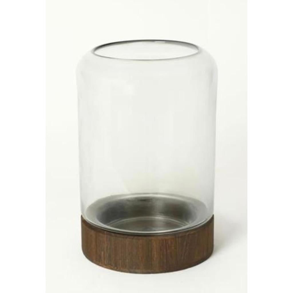 ואזה זכוכית מעוצבת על בסיס עץ חום 20X20X31 ס"מ