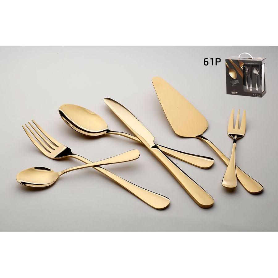 סט סכו"ם 61 חלקים עשוי נירוסטה בגוון זהב מבריק