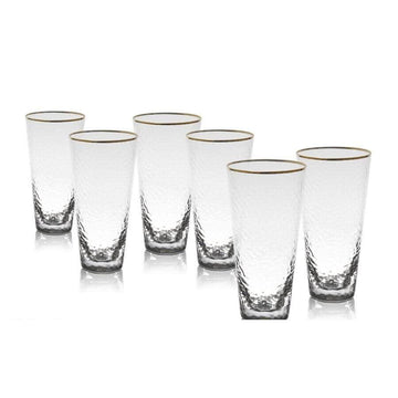 סט 6 כוסות שתיה קרה מקריסטל ושילוב פס זהב 500ML
