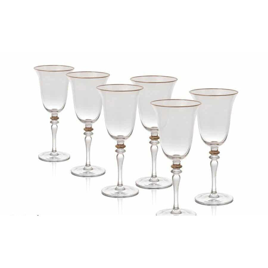 סט 6 גביעי יין יוקרתיים מקריסטל ושילוב זהב 410ML