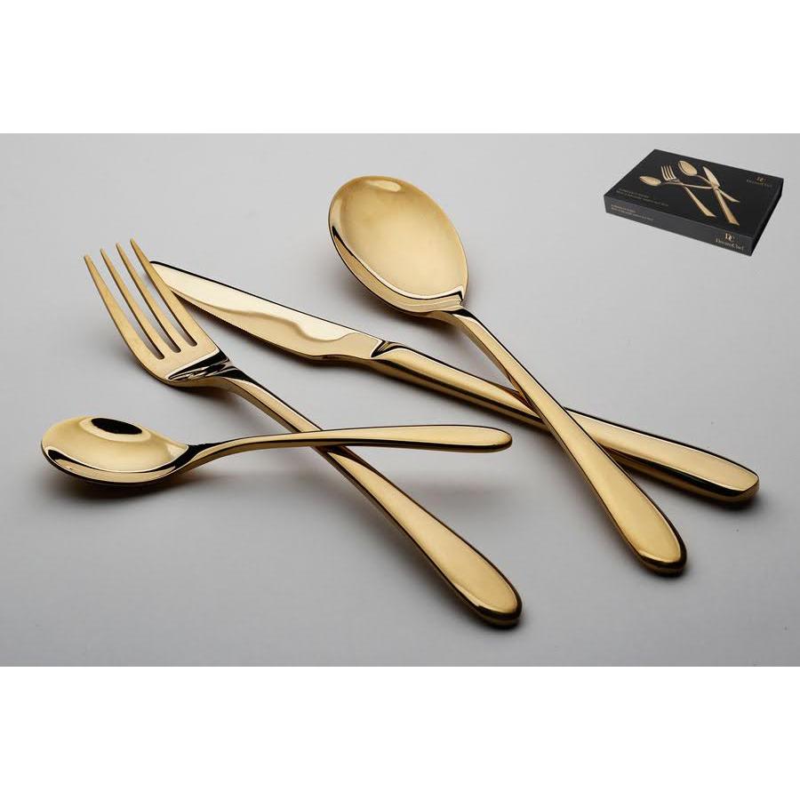 סט סכו"ם 24 חלקים עשוי נירוסטה בגוון זהב מבריק