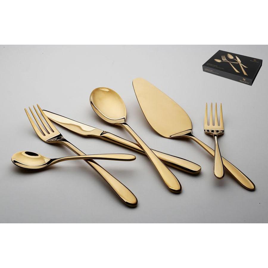 סט סכו"ם 61 חלקים עשוי נירוסטה בגוון זהב מבריק