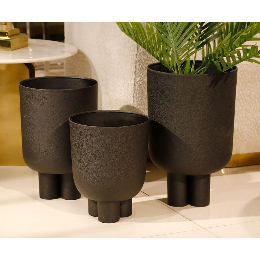 סט 3 מעמדים לעציצים מעוצבים בגוון שחור