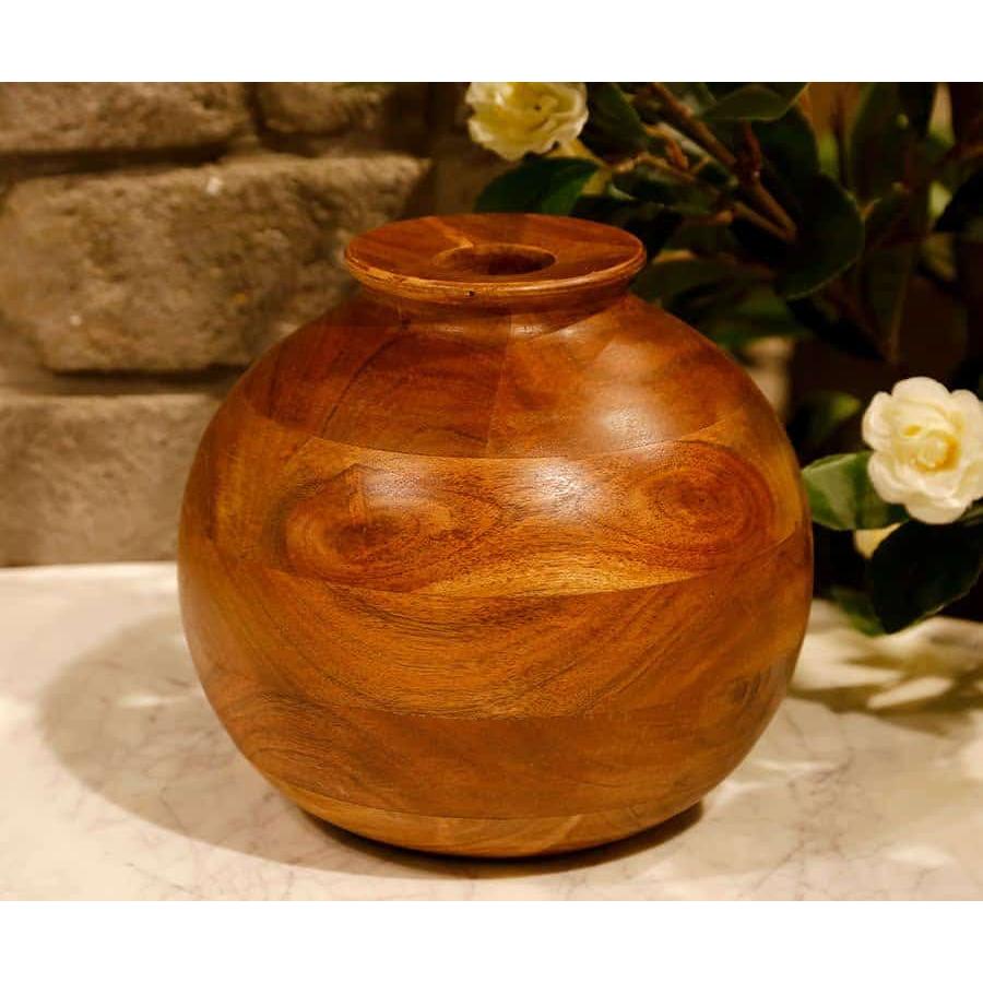 ואזה עגולה עשויה עץ מנגו בגוון חום כהה 21X21X20 ס"מ