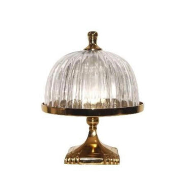 פעמון עוגה עשוי זכוכית ורגל BRASS בצבע זהב יוקרתי