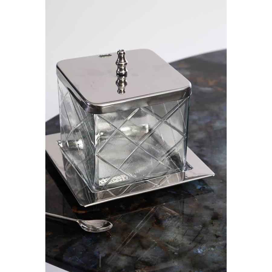 צנצנת מרובעת עשויה BRASS בעיצוב יוקרתי בצבע כסוף