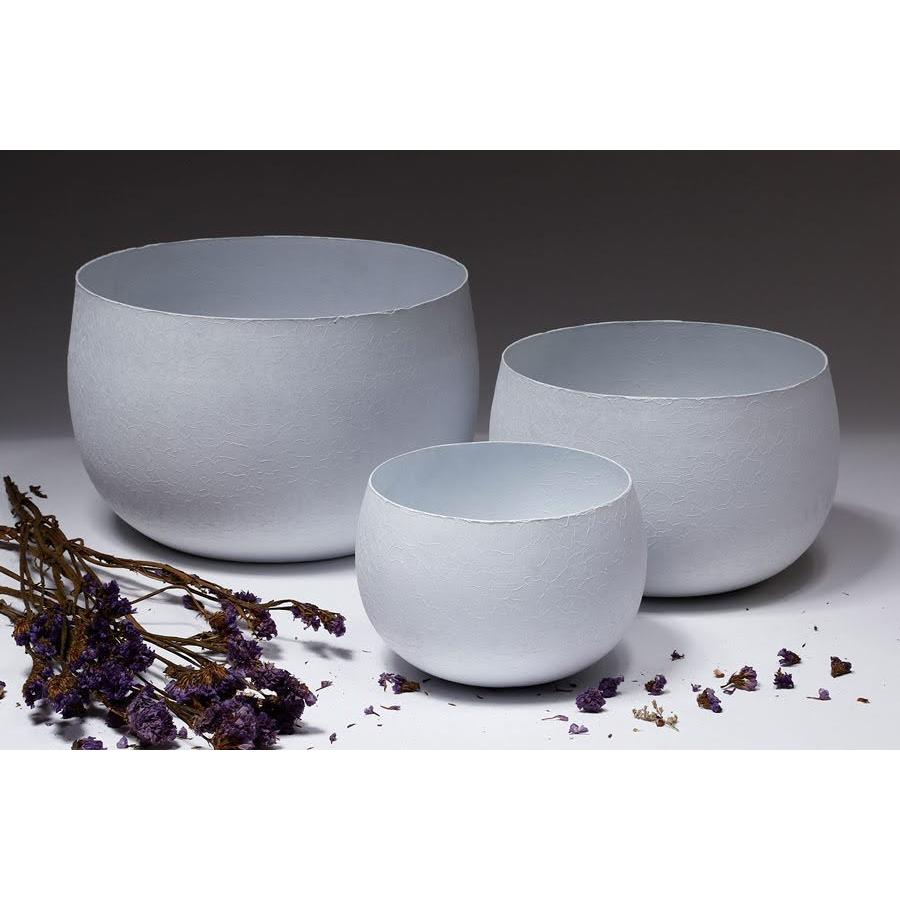 סט 3 מעמדים לעציצים עגולים עשויים מתכת בגוון לבן