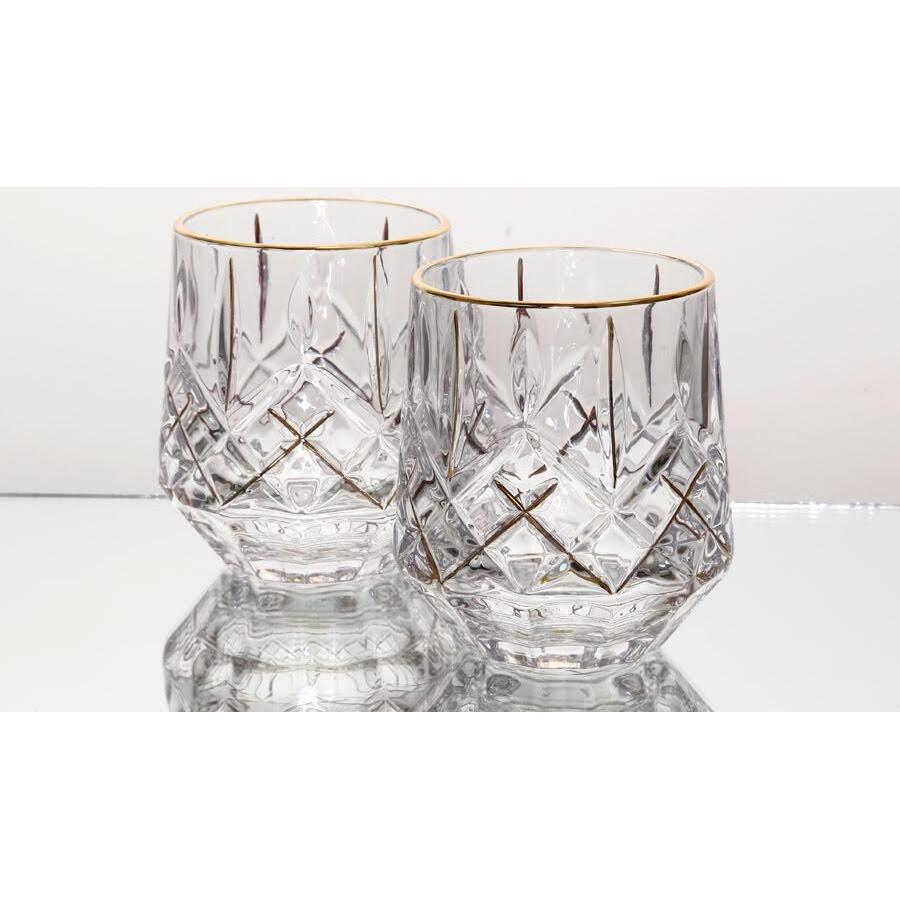 סט 6 כוסות ויסקי עשויות קריסטל ופס זהב 350ML