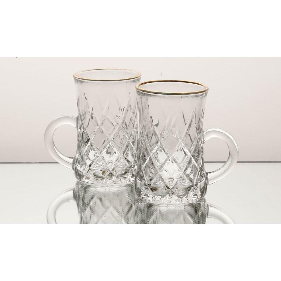 סט 6 כוסות שתיה חמה עשויות קריסטל ופס זהב מרשים 200ML