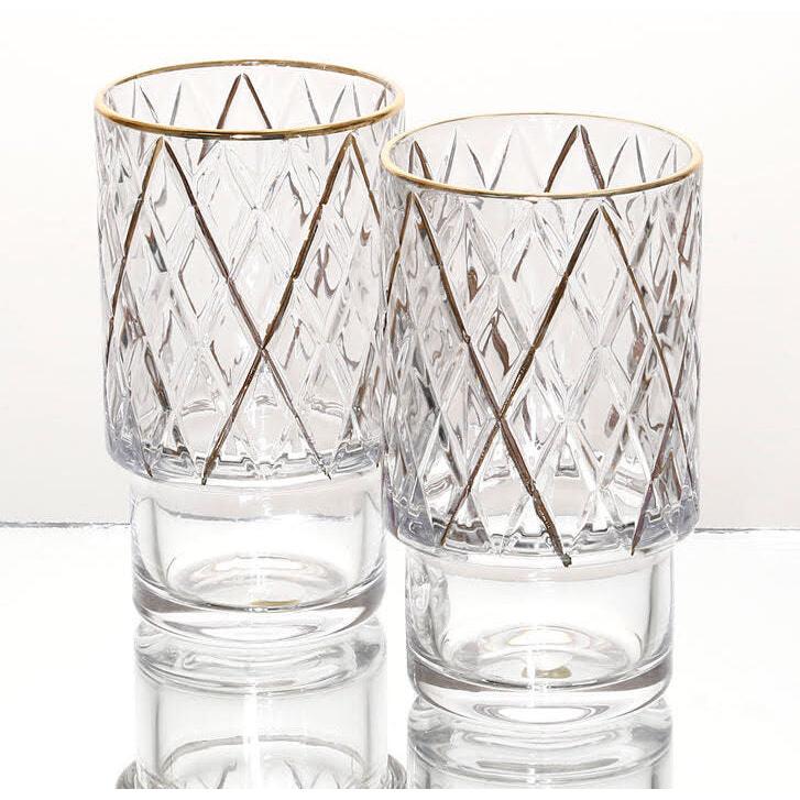 סט 6 כוסות שתיה קרה עשויות קריסטל וזהב יוקרתי 440ML