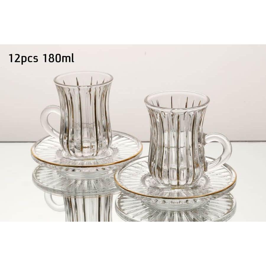 סט 6 כוסות שתיה חמה ושילוב תחתית עשוי קריסטל ופס זהב 180ML