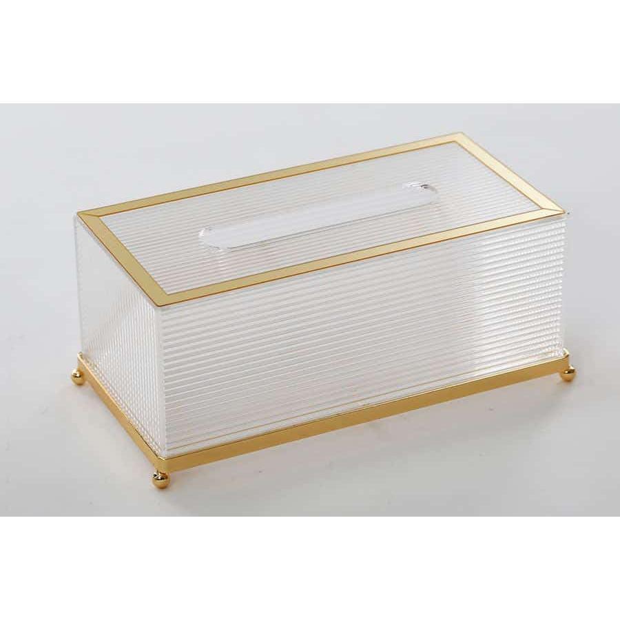 קופסא לטישו עשויה אקריליק מעוצב פסים ושילוב זהב