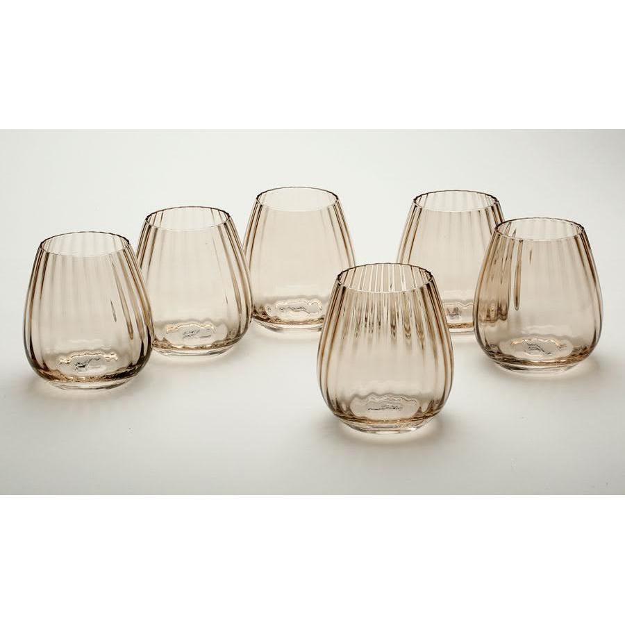 סט 6 כוסות שתיה קרה עשוי קריסטל אמבר בעיצוב פסים 380ML