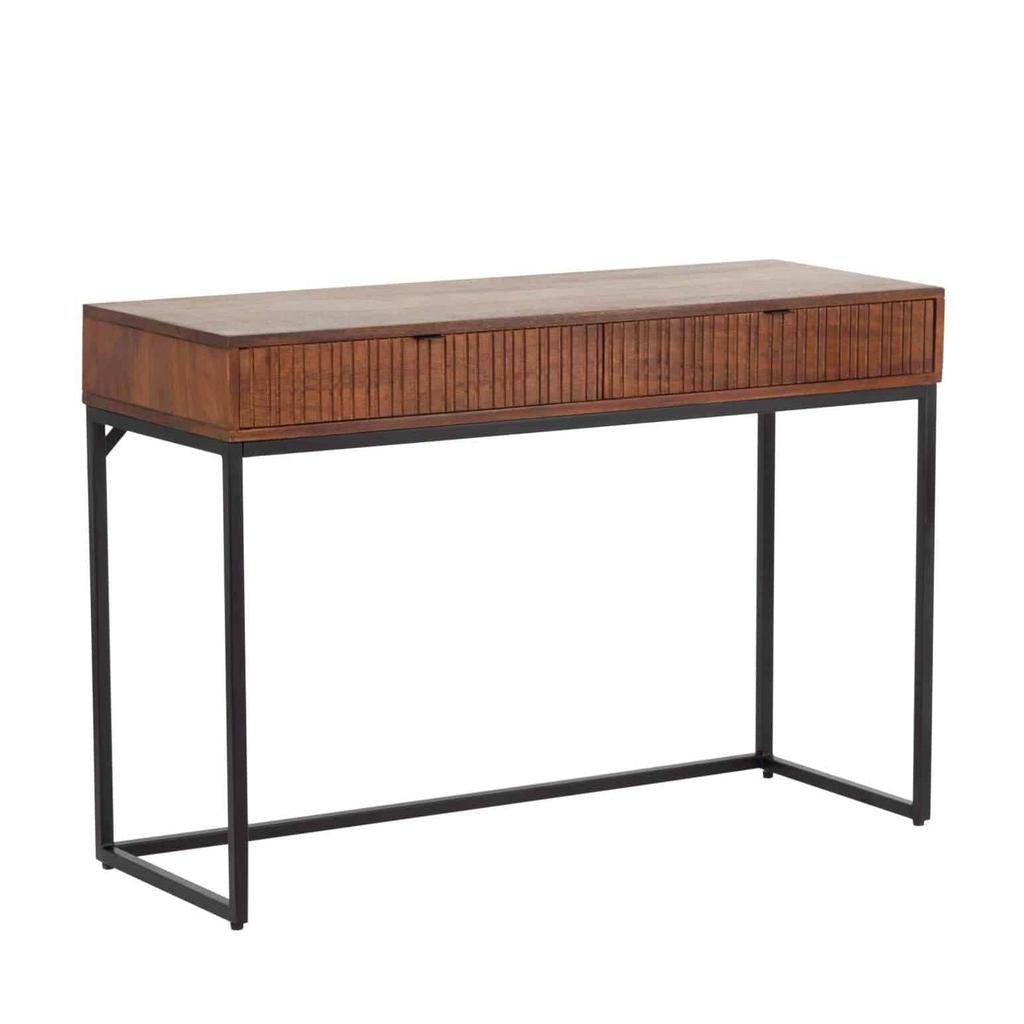 קונסולה עשויה עץ בגוון חום כהה בשילוב רגלי מתכת 110X78X40 ס"מ