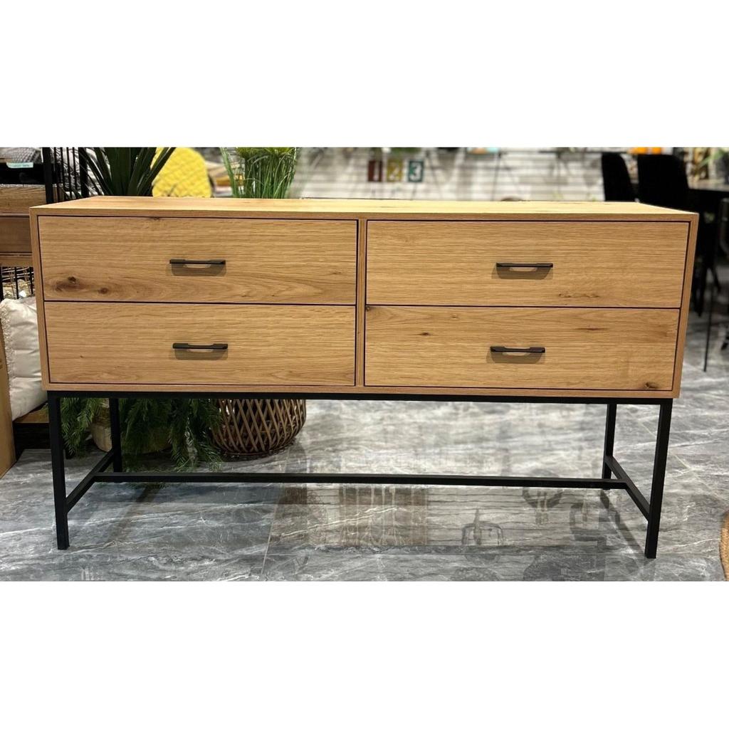 קונסולה 4 מגירות עשויה עץ טבעי מיוחד בשילוב רגלי מתכת שחורות - בי יוניק - עיצוב הבית