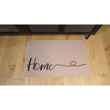 שטיח דגם טנסי עשוי בד ושילוב גומי עם כיתוב HOME בצבע שחור