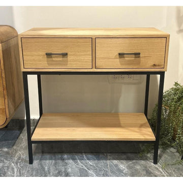 קונסולה עשויה עץ טבעי יוקרתי בשילוב רגלי מתכת שחורות - בי יוניק - עיצוב הבית