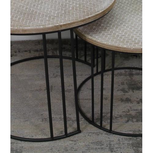 סט 2 שולחנות סלון עגולים פלטת עץ מיוחדת בשילוב רגלי מתכת - בי יוניק - עיצוב הבית