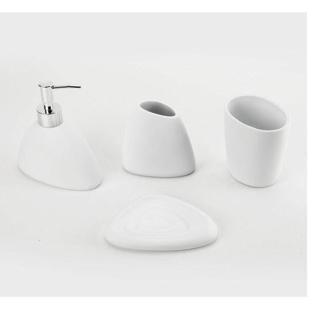 סט אמבטיה ומקלחת 4 חלקים בעיצוב ייחודי בצבע לבן