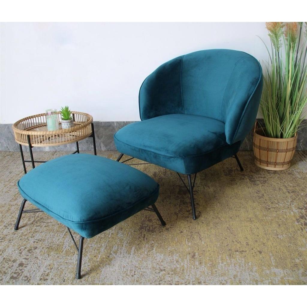 כורסא בשילוב הדום בעיצוב מיוחד בגוון כחול