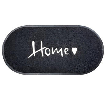 שטיח כניסה לבית דגם מורגן עשוי PVC שחור וכיתוב HOME לבן