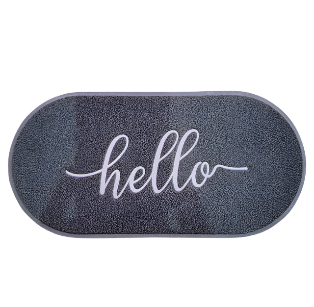 שטיח כניסה לבית דגם מורגן עשוי PVC אפור וכיתוב לבן קלאסי