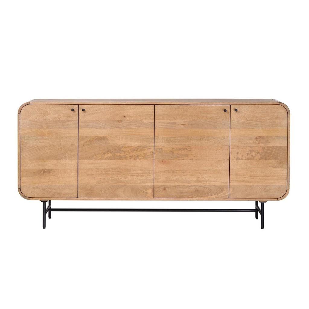 קונסולה עשויה עץ בגוון טבעי בשילוב רגלי מתכת שחורות