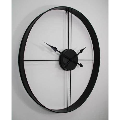 שעון קיר עגול עשוי מתכת מרשימה בצבע שחור