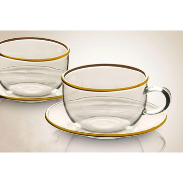 זוג ספלי תה זכוכית ושילוב תחתית מעוצבים פס זהב 80ML