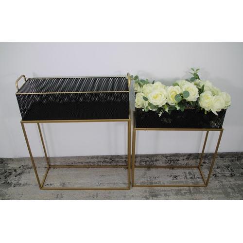 סט 2 מעמדים לעציצים מלבניים ממתכת בצבע שחור בשילוב זהב