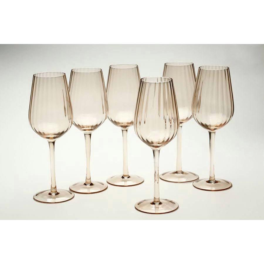 סט 6 גביעי יין עשוי קריסטל אמבר בעיצוב פסים 430ML