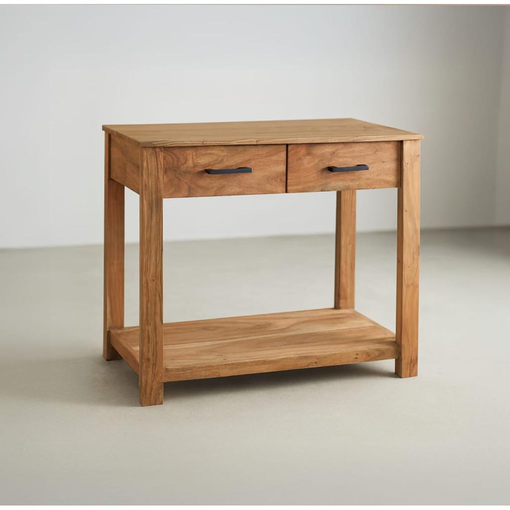 קונסולה דגם כפיר עשויה עץ מלא בשילוב 2 מגירות בעיצוב יוקרתי