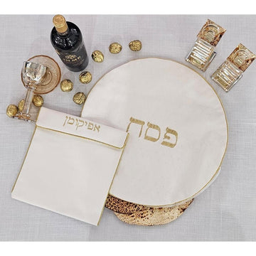 סט 2 חלקים כיסוי מצה ואפיקומן דגם יותם בצבע שמנת